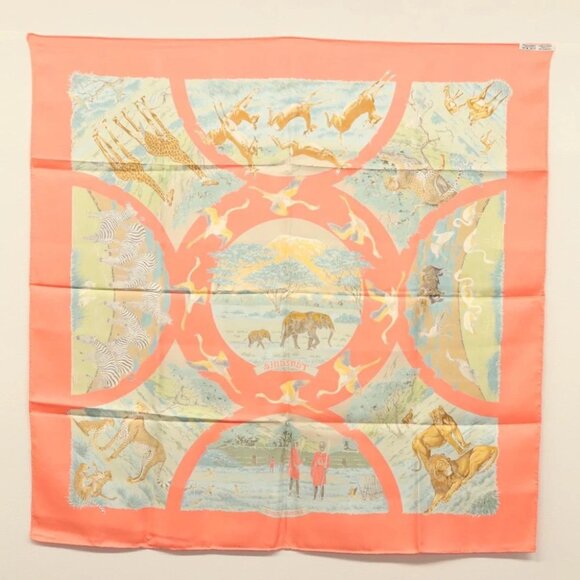 HERMES Carre 90 Scarf ""TANZANIE"" Silk Pink Auth - Picture 2 of 16